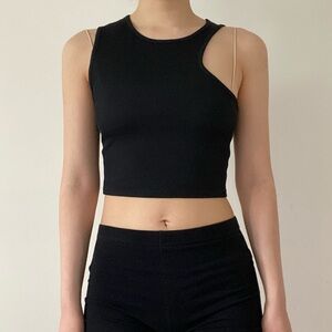 Black one shoulder asymmetrical crop top Y2K